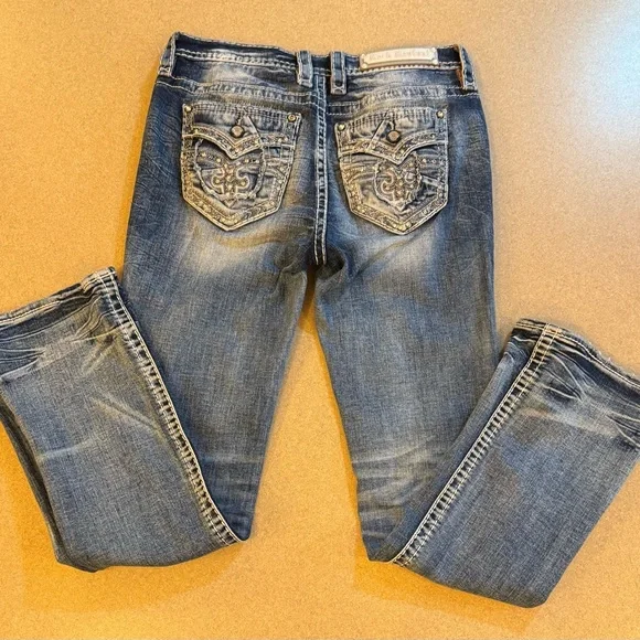 Rock Revival Blue Boot Cut Jeans with Vintage Distressing - Picture 7 of 7